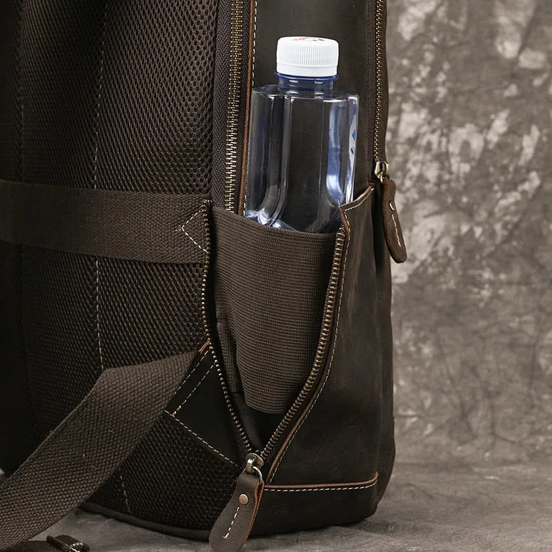 Men Crazy Horse Leather Laptop Backpack