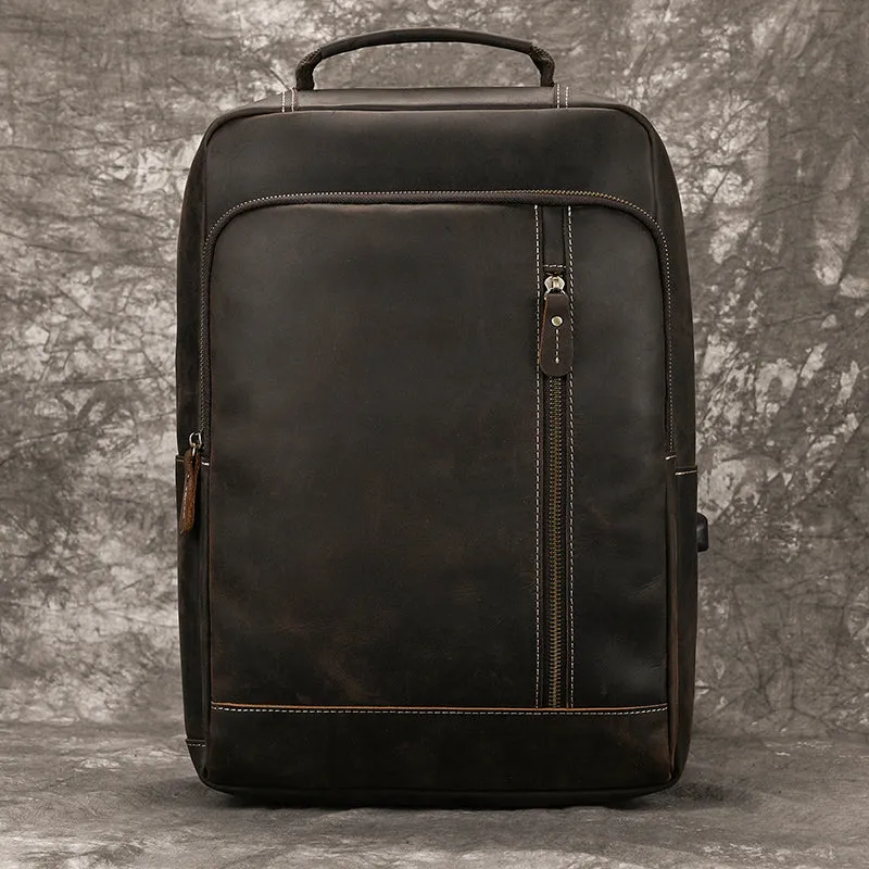 Men Crazy Horse Leather Laptop Backpack