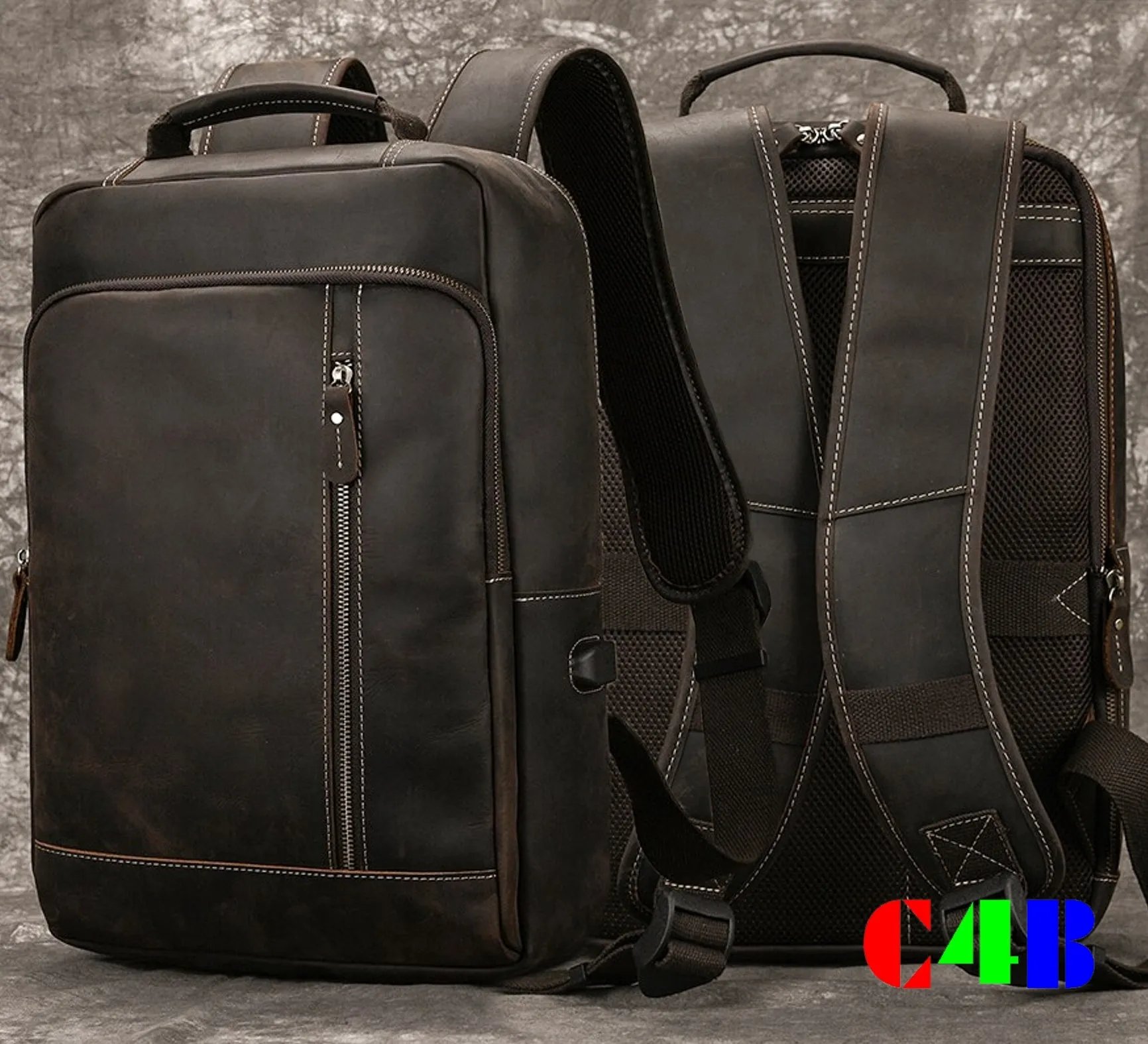 Men Crazy Horse Leather Laptop Backpack