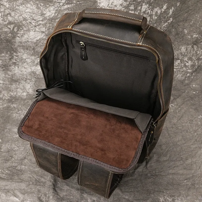 Men Crazy Horse Leather Laptop Backpack