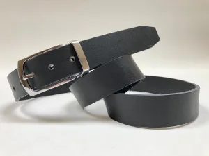 Men's Black Leather Belt with Silver Tone Buckle 38Z5