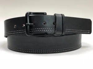 Men's Black Leather Belt with White Stitching