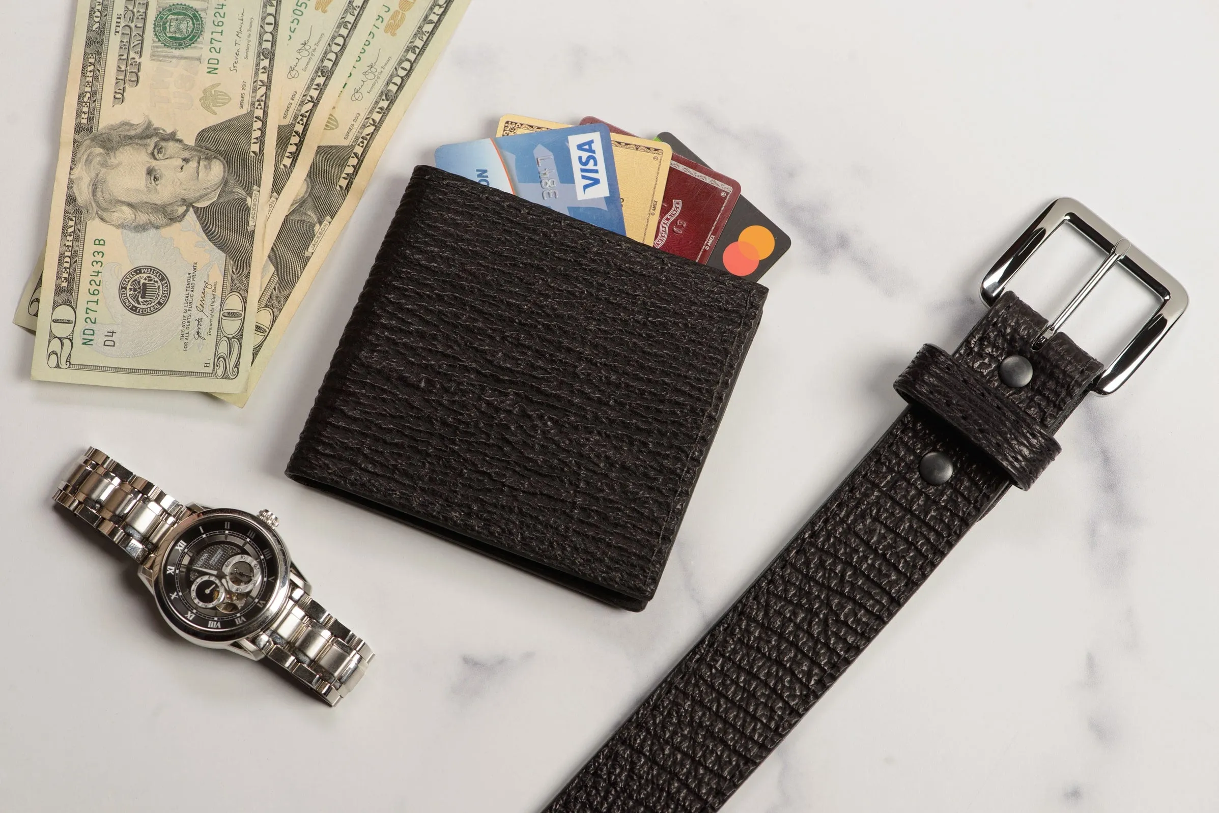 Men's Black Shark Leather Belt