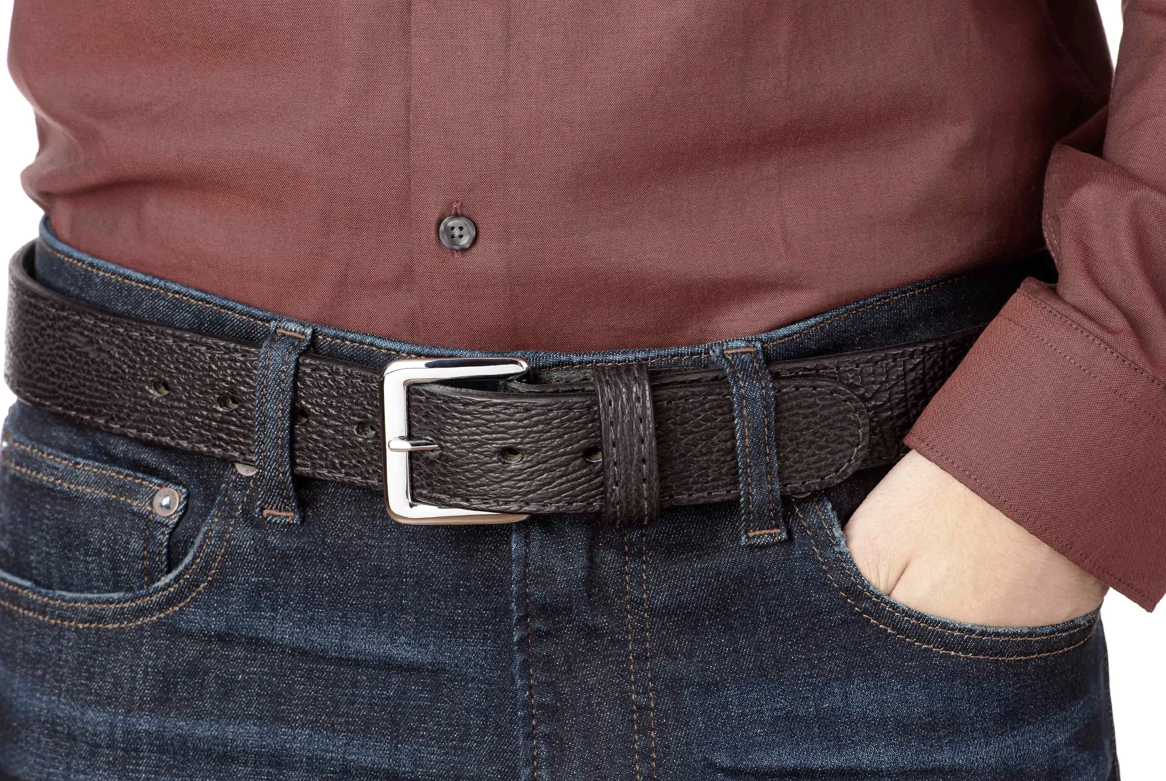 Men's Black Shark Leather Belt