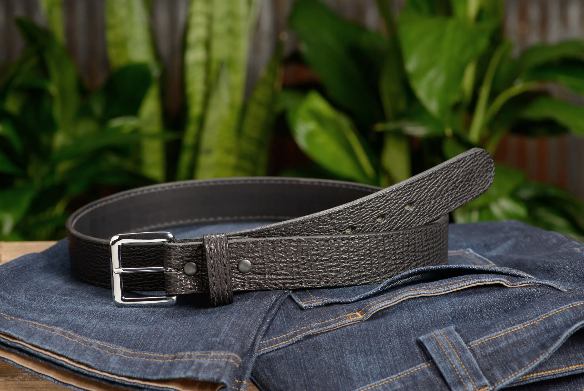 Men's Black Shark Leather Belt