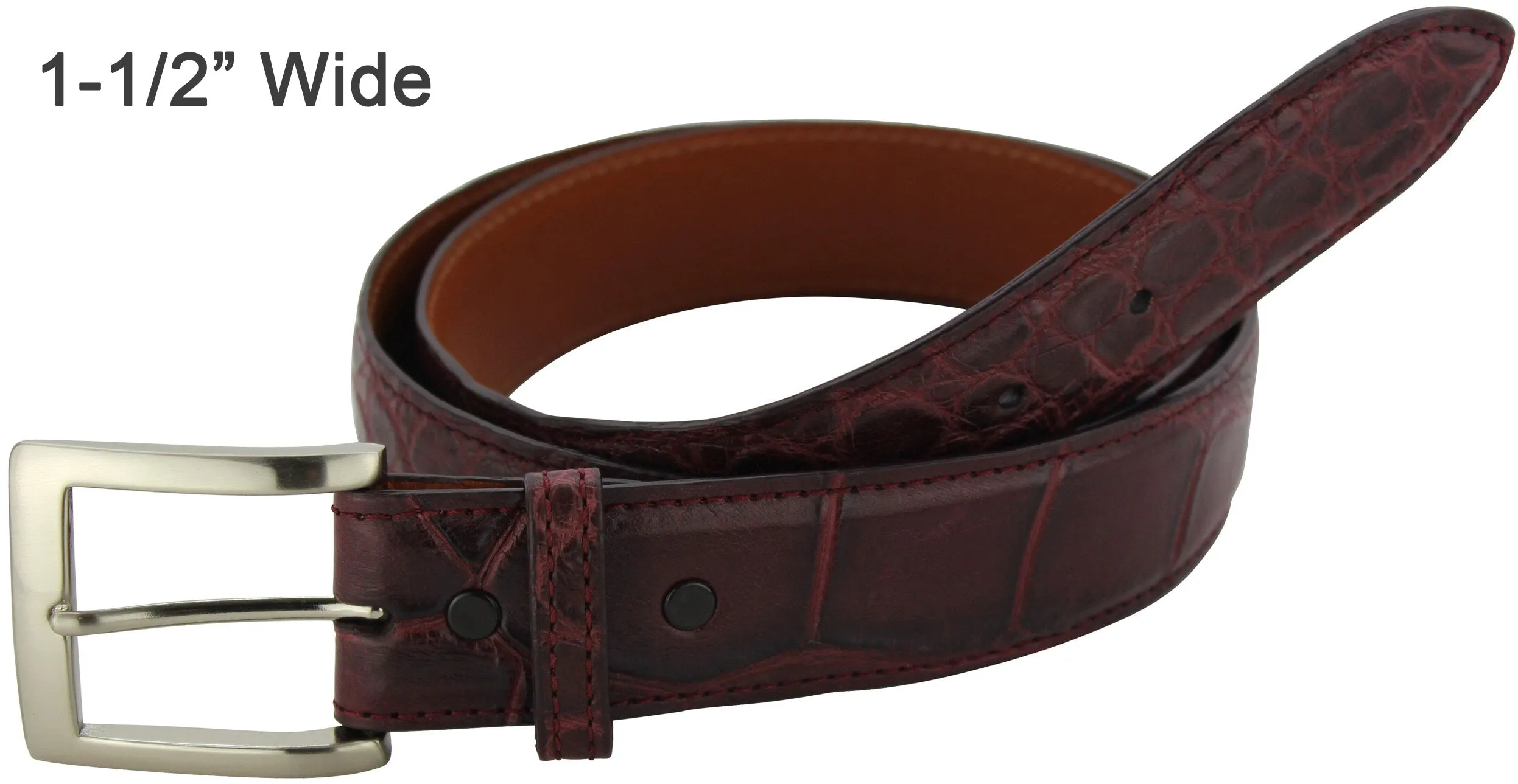 Men's Burgundy American Alligator Designer Full Grain Leather Belt **Made To Order Allow 5 To 6 Weeks To Ship
