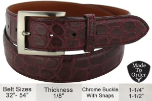 Men's Burgundy American Alligator Designer Full Grain Leather Belt **Made To Order Allow 5 To 6 Weeks To Ship