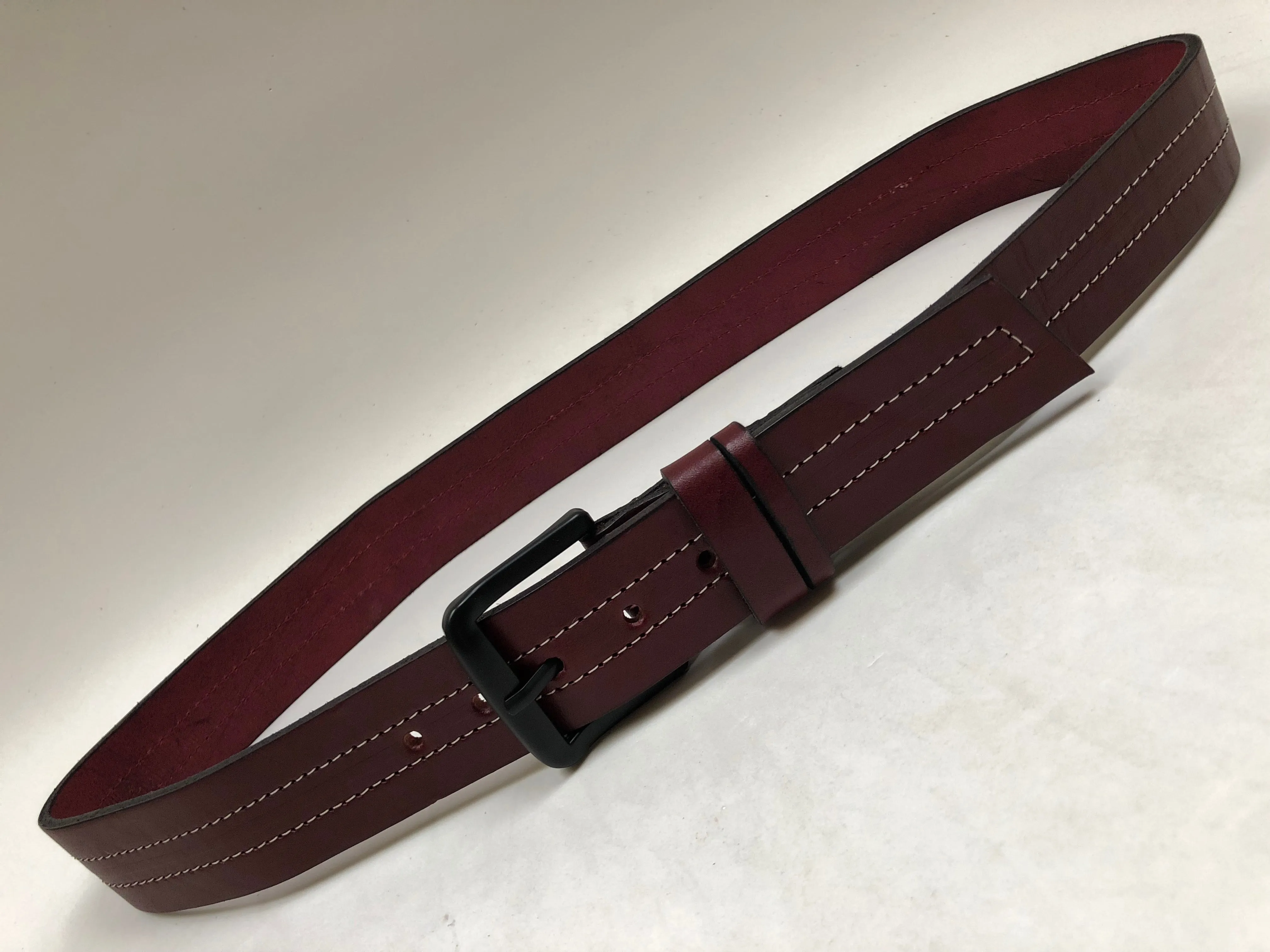 Men's Burgundy Leather Belt with Black Buckle 36A4
