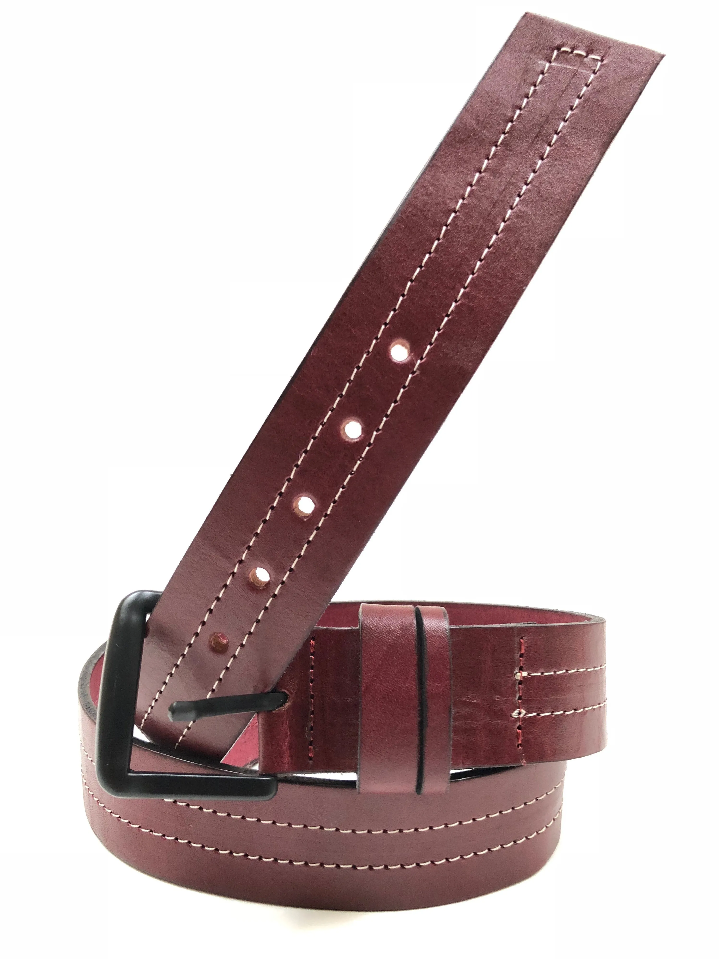 Men's Burgundy Leather Belt with Black Buckle 36A4