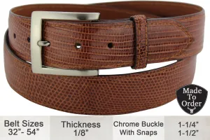 Men's Cognac Lizard Skin Designer Full Grain Leather Belt **Made To Order Allow 5 To 6 Weeks To Ship