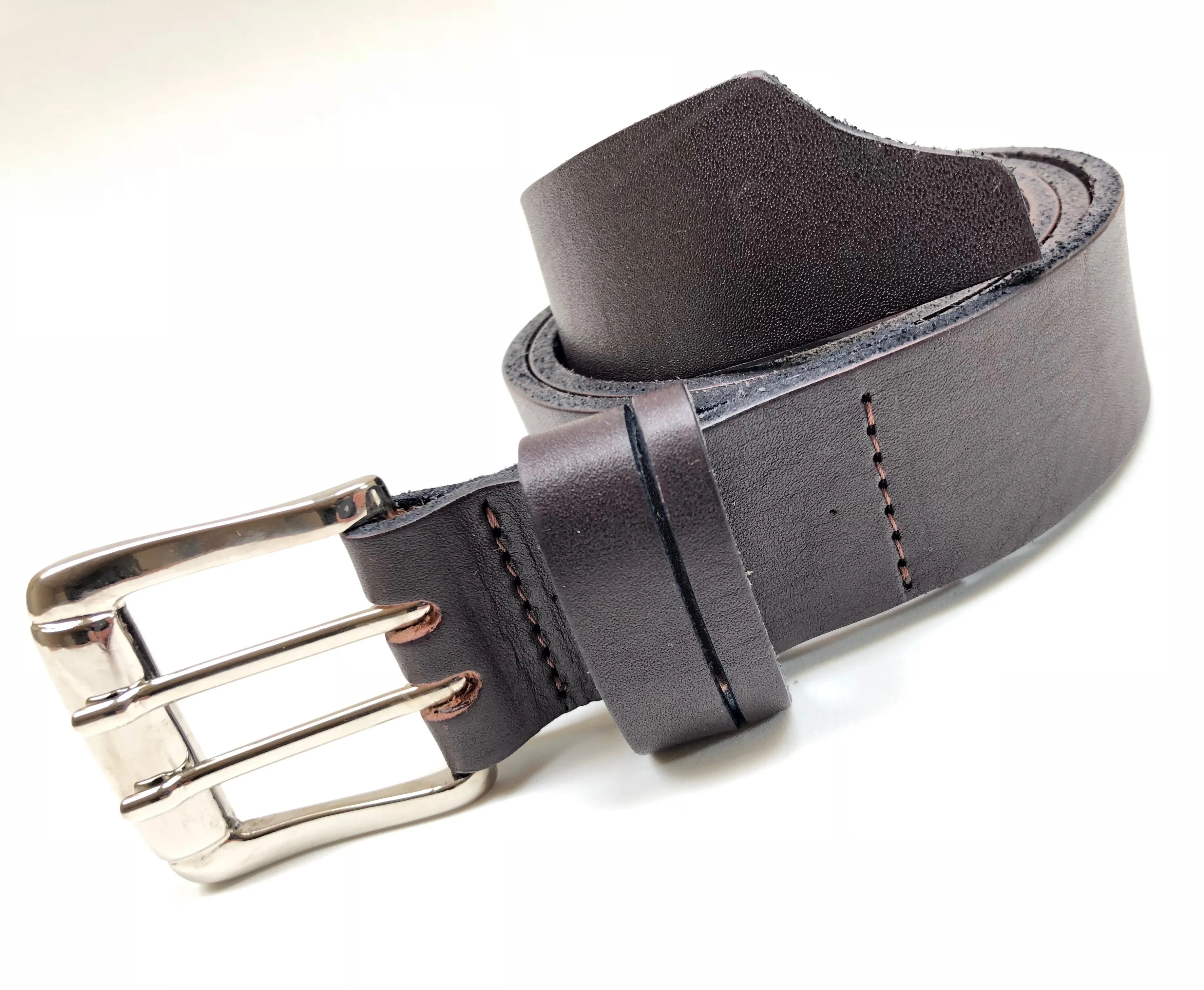 Men's Dark Brown Double Prong Leather Belt B1854