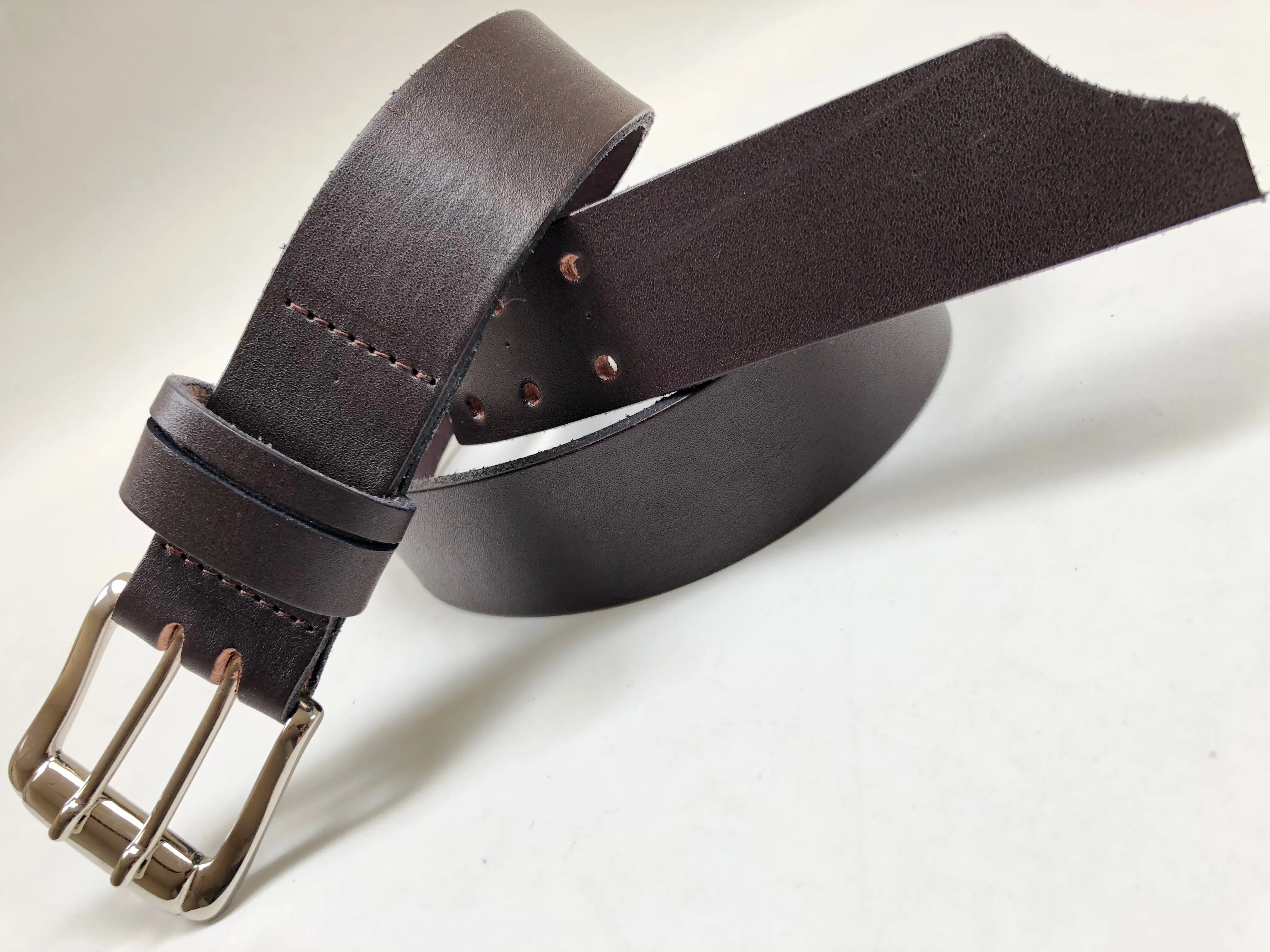 Men's Dark Brown Double Prong Leather Belt B1854
