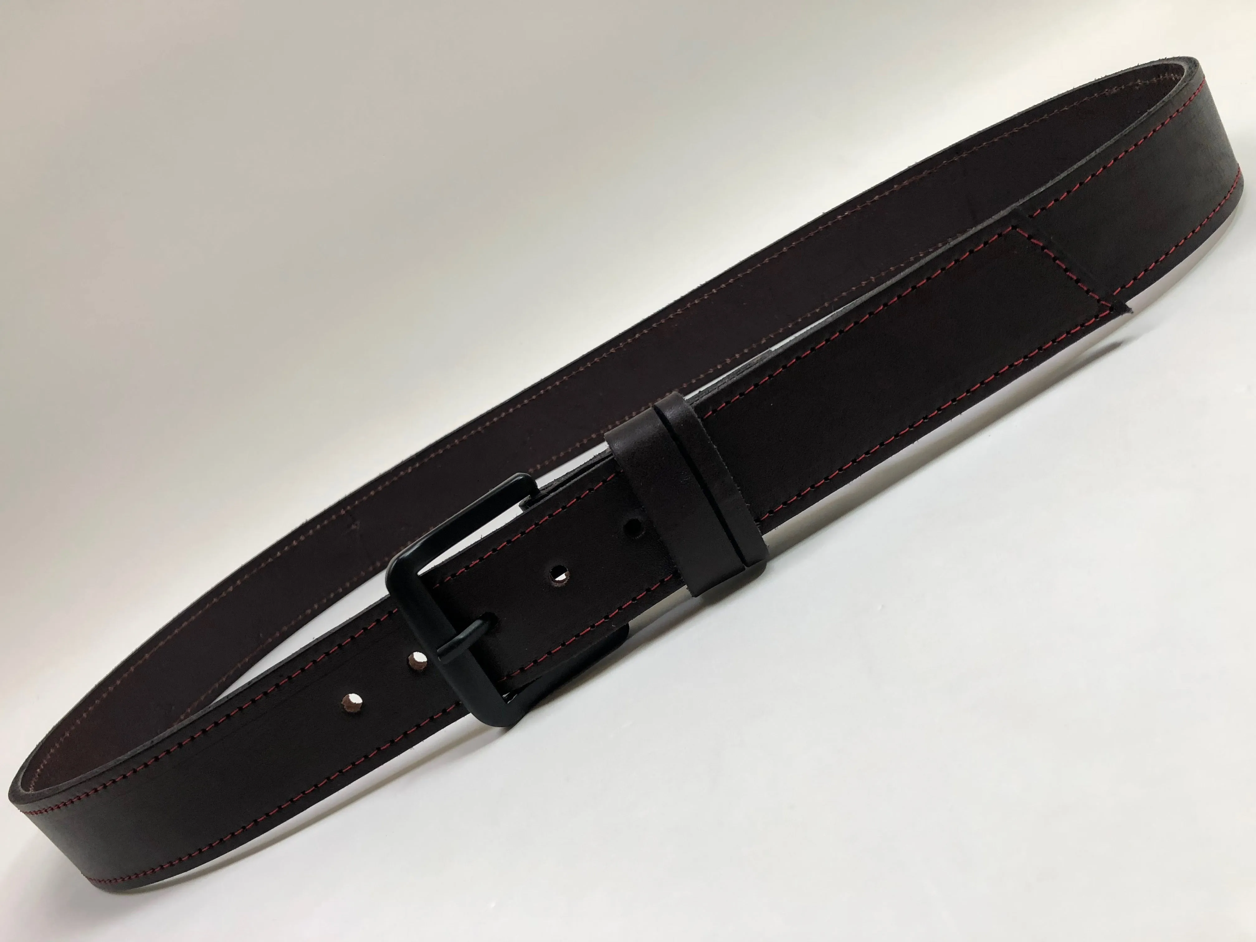 Men's Dark Brown Leather Belt with Red Stitching B1954