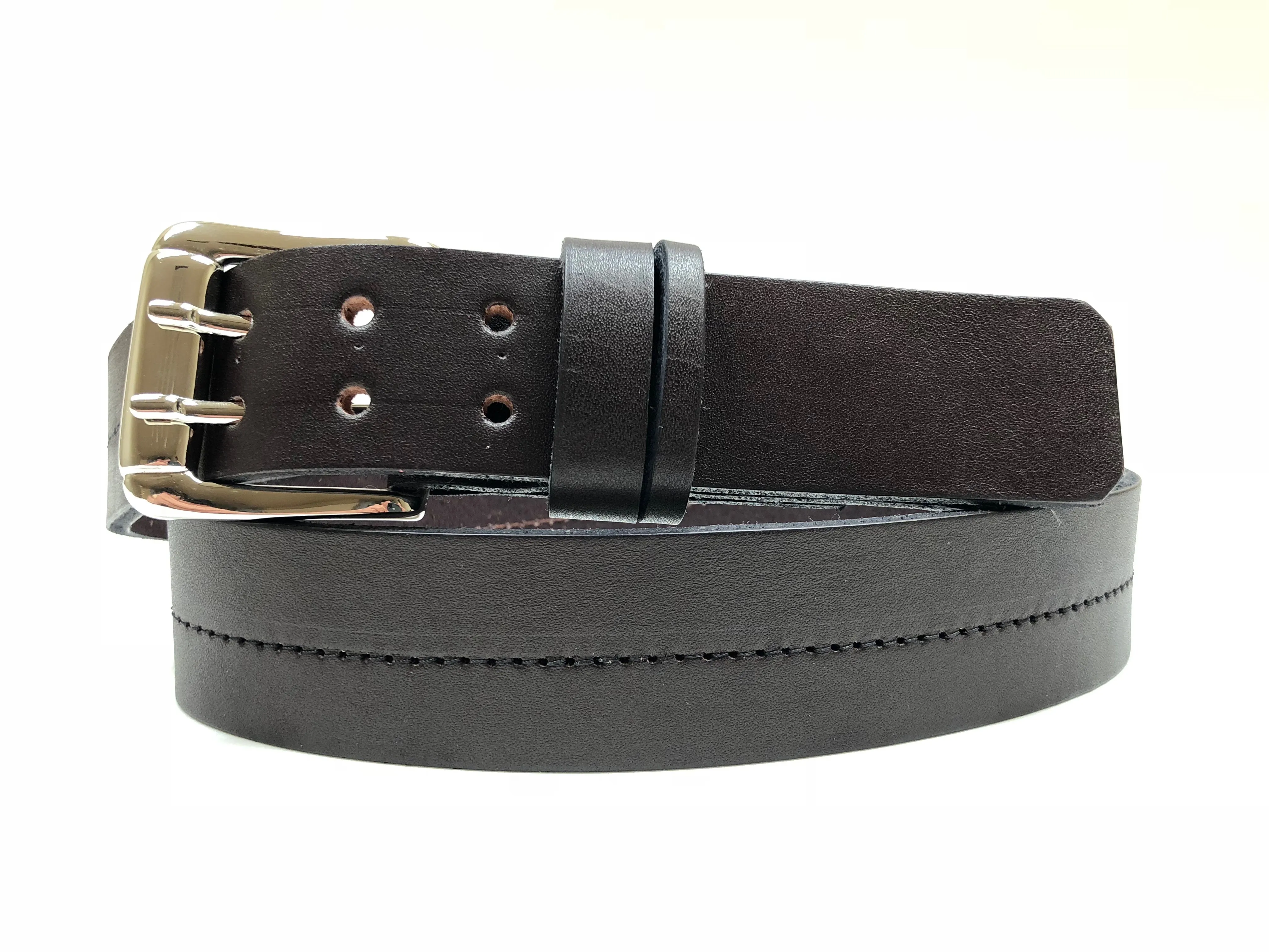 Men's Dark Brown Leather Belt with Silver Tone Buckle 40A2