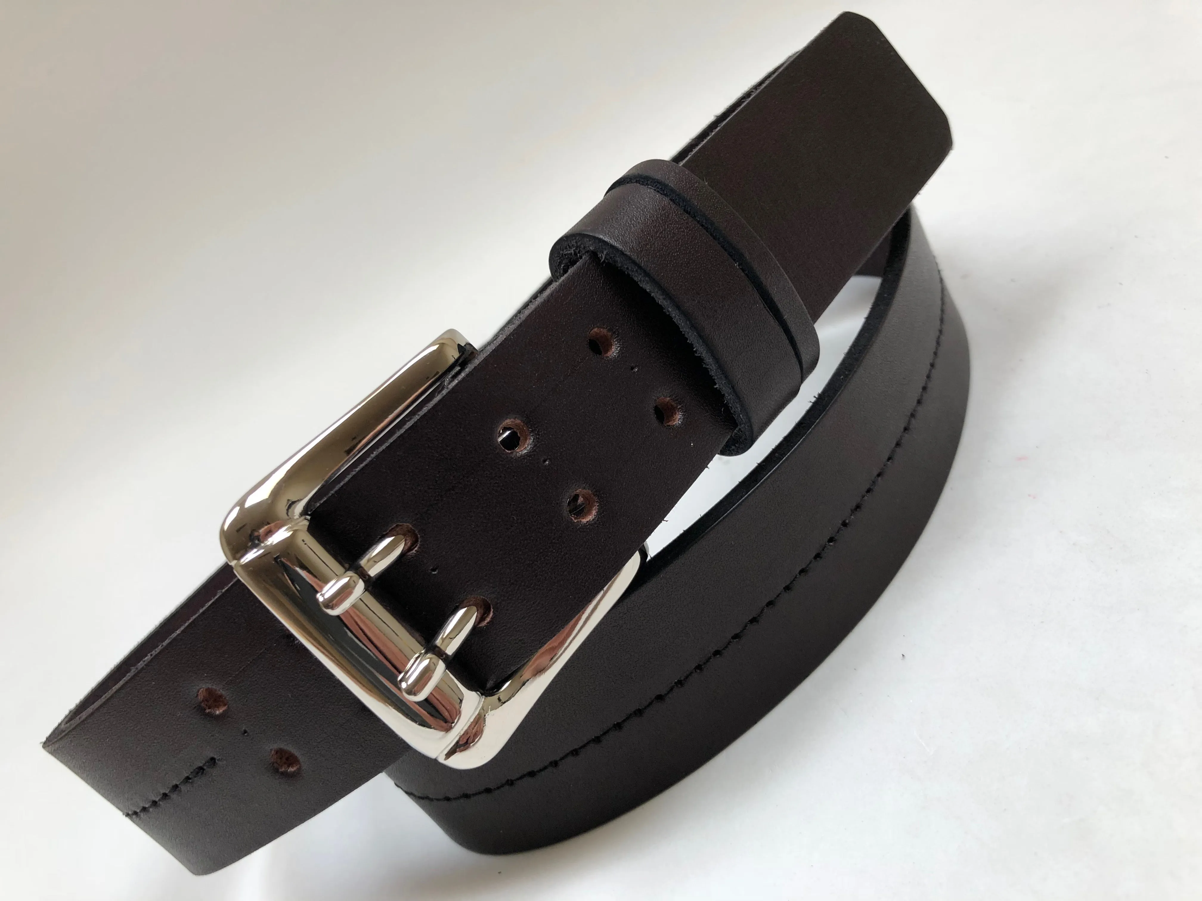 Men's Dark Brown Leather Belt with Silver Tone Buckle 40A2
