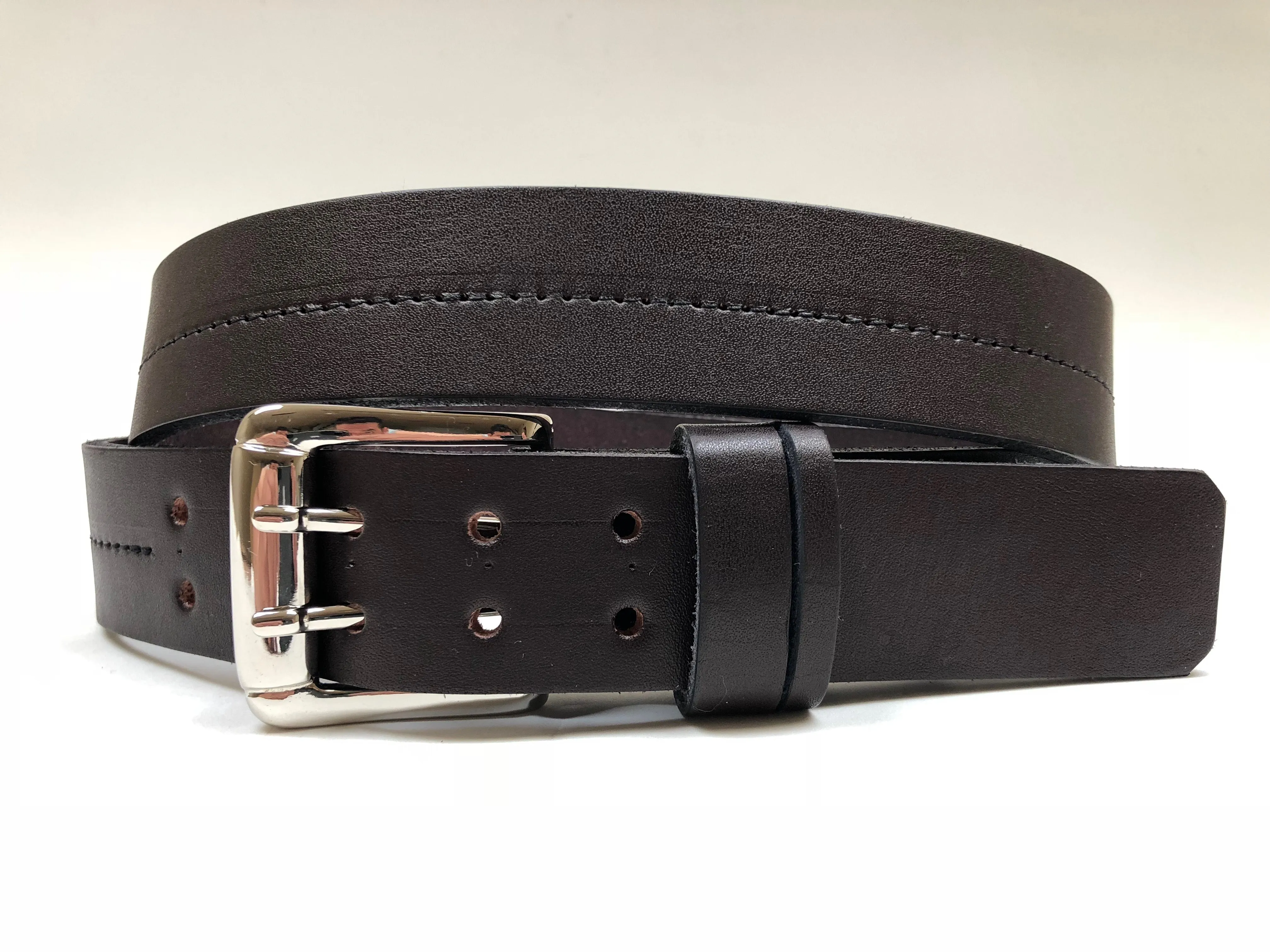 Men's Dark Brown Leather Belt with Silver Tone Buckle 40A2