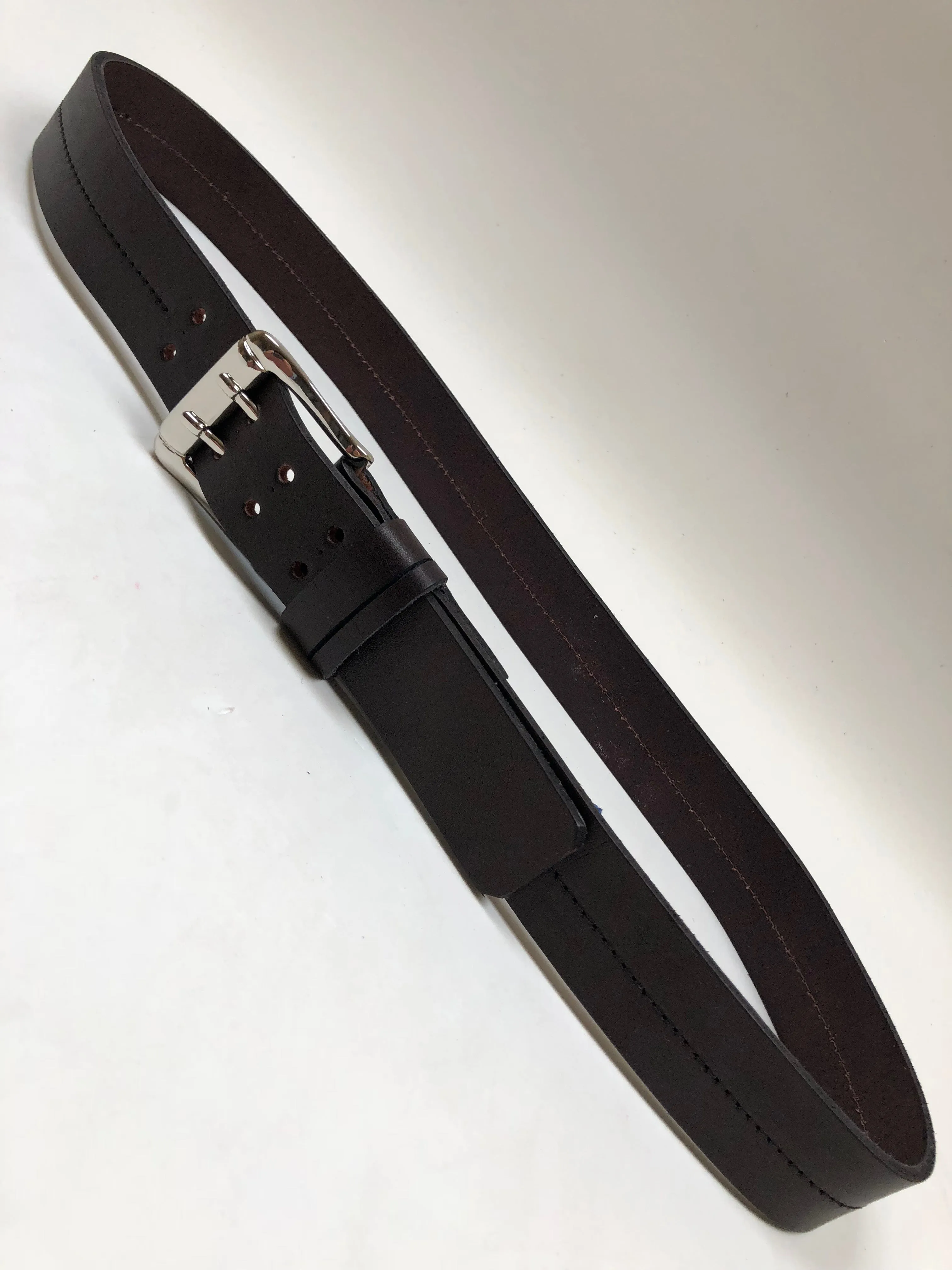 Men's Dark Brown Leather Belt with Silver Tone Buckle 40A2