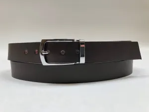Men's Dark Brown Leather Belt with Silver Tone Buckle 42Z2