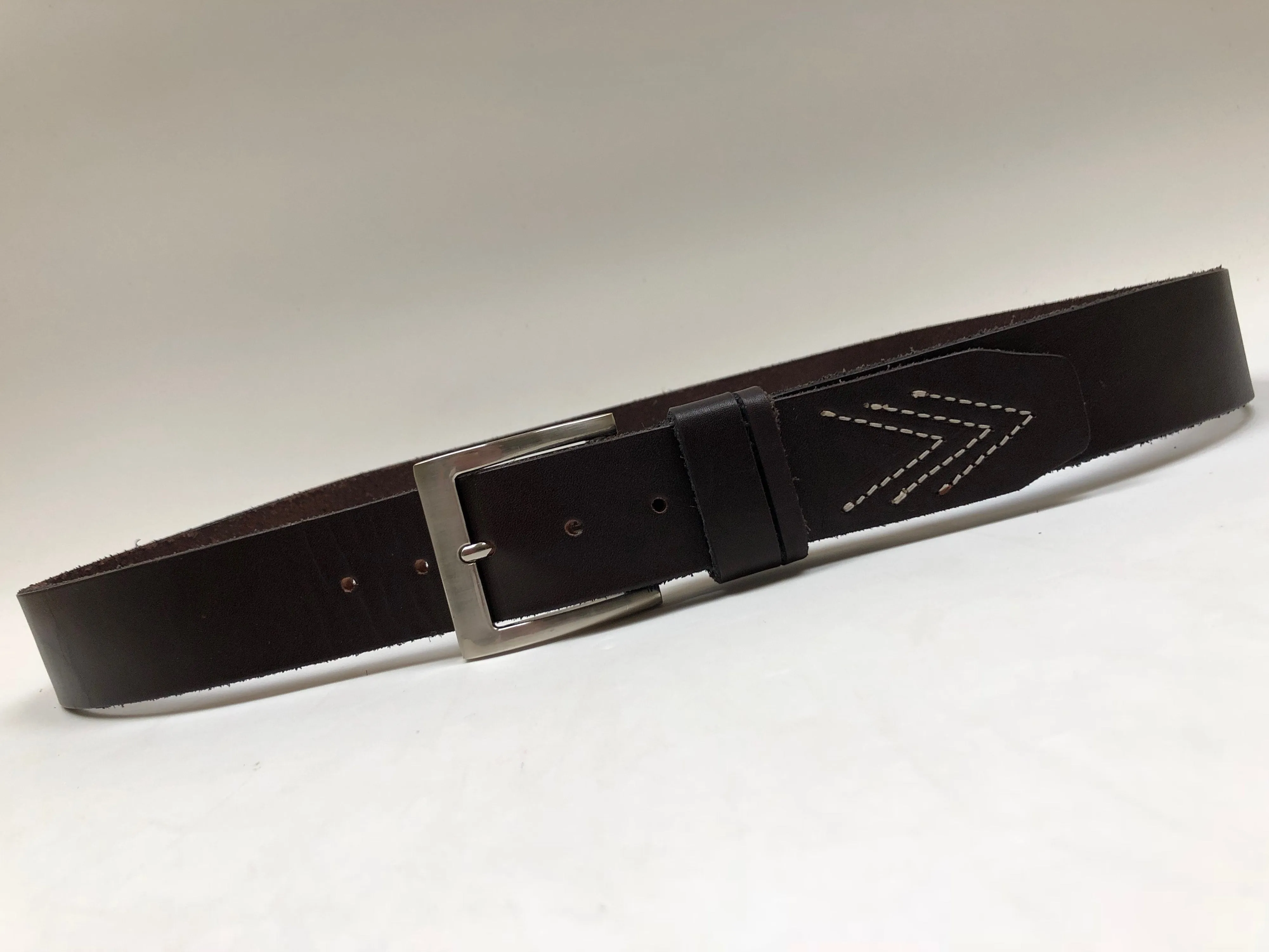 Men's Dark Brown Leather Belt with White Stitch Design 36A1