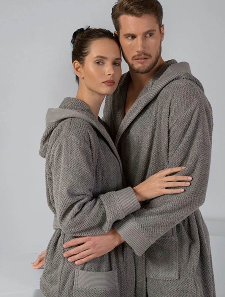 Men's Gray Turkish Cotton Hooded Terry Bathrobe