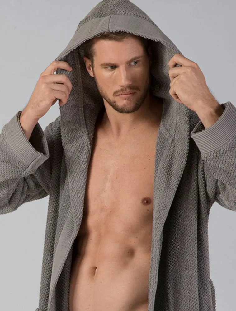 Men's Gray Turkish Cotton Hooded Terry Bathrobe