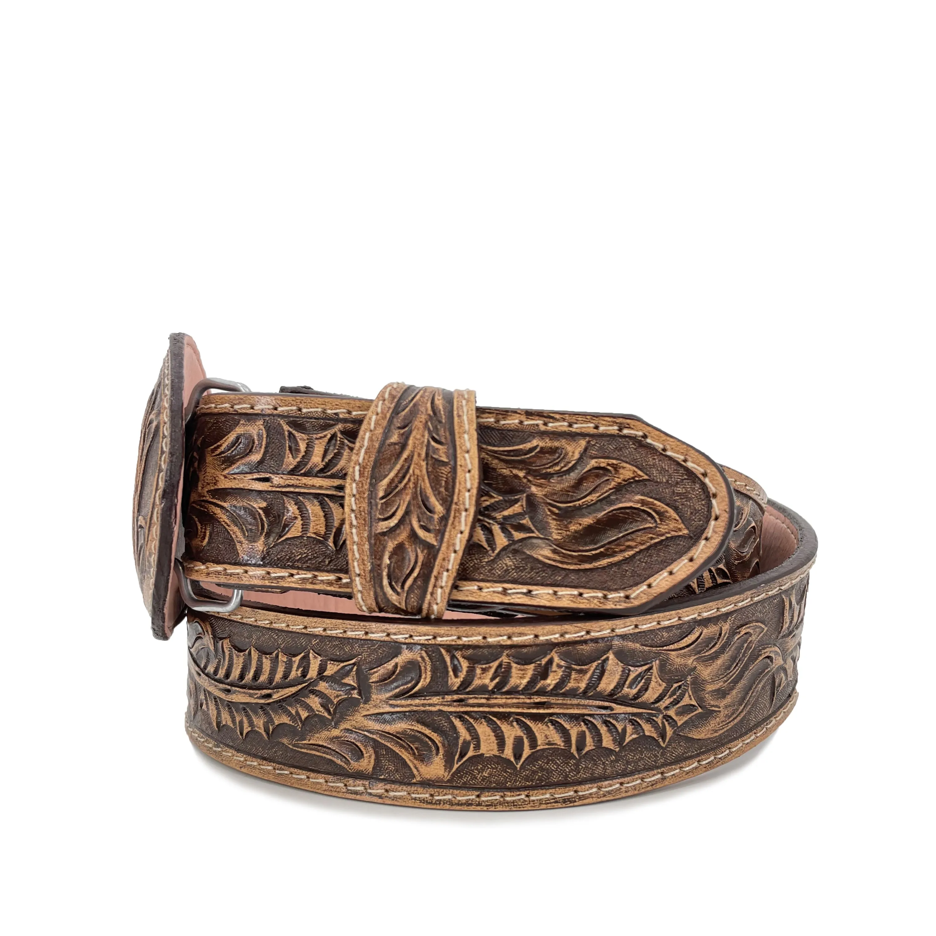 Men's Hand Tooled Belt - Aztec Calendar Rustic