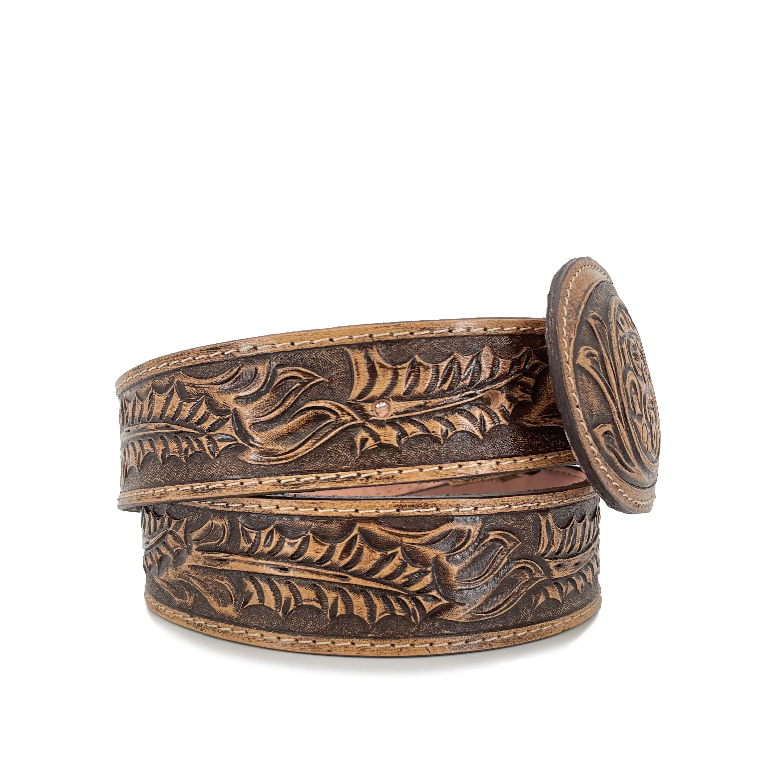 Men's Hand Tooled Belt - Aztec Calendar Rustic