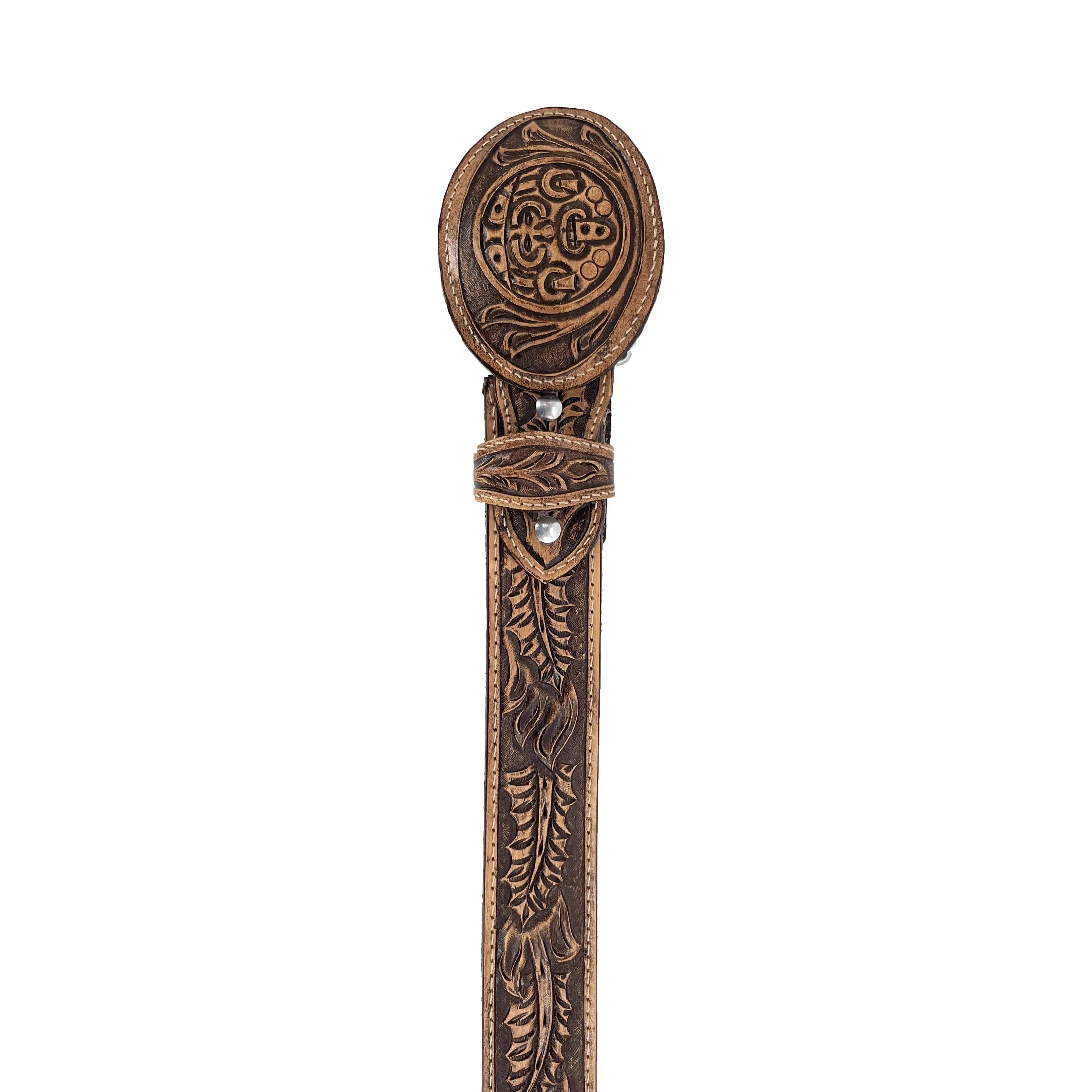 Men's Hand Tooled Belt - Aztec Calendar Rustic