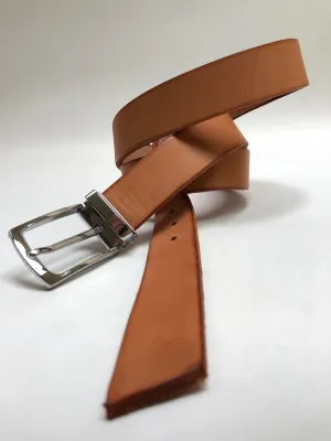 Men's Natural Leather Belt with Silver Tone Buckle 40Z3