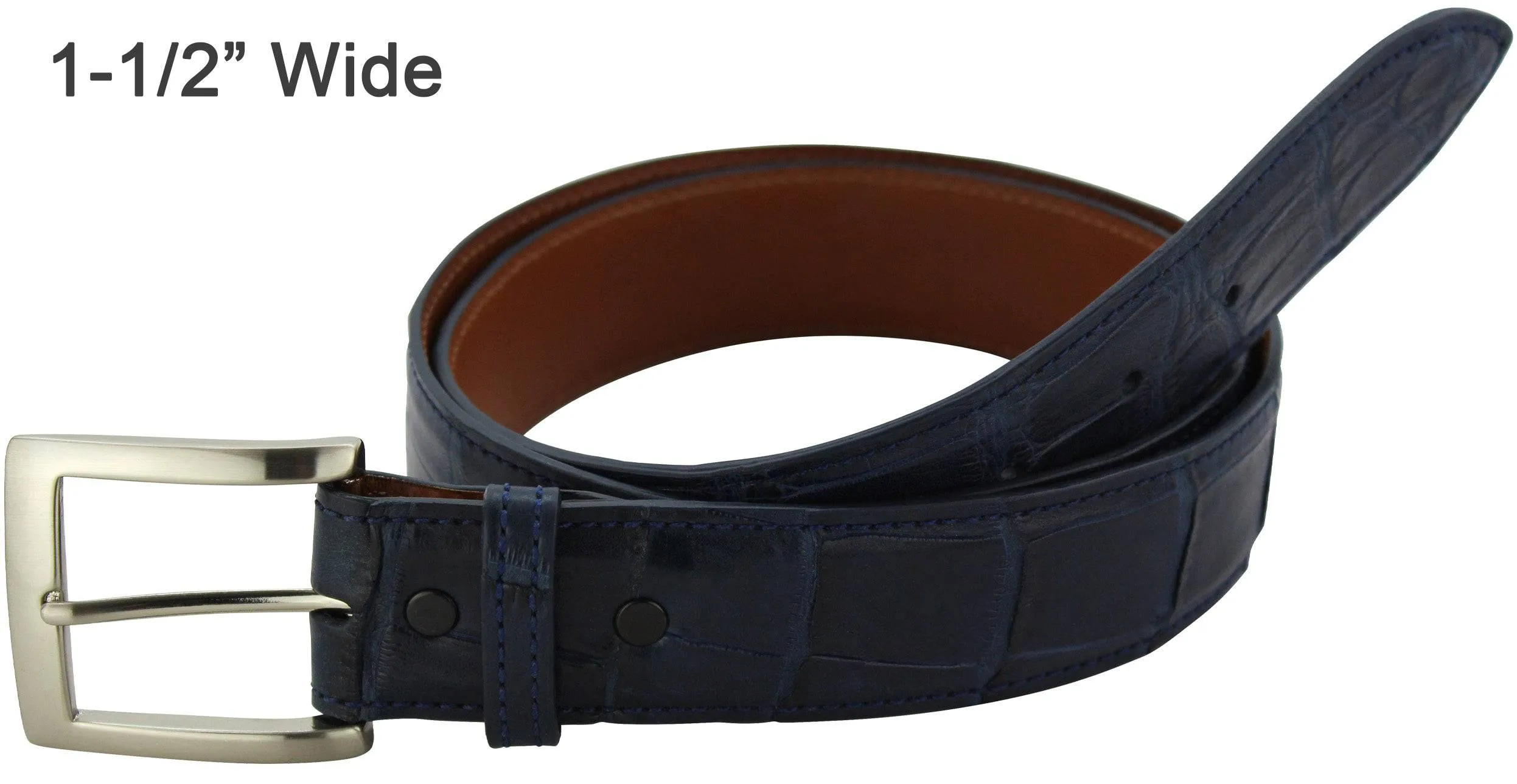 Men's Navy Blue American Alligator Designer Full Grain Leather Belt **Made To Order Allow 5 To 6 Weeks To Ship