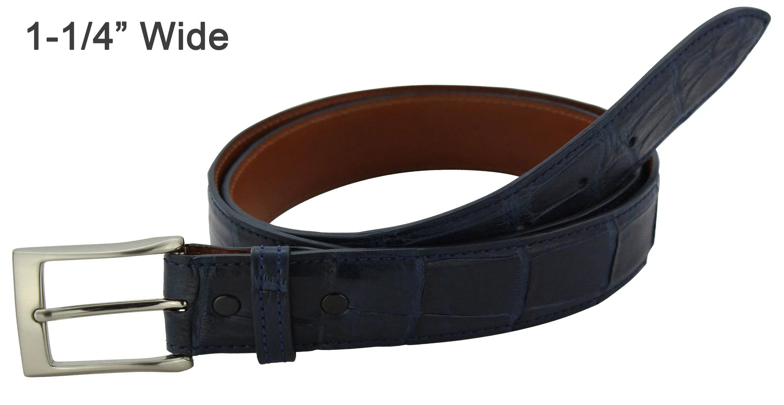 Men's Navy Blue American Alligator Designer Full Grain Leather Belt **Made To Order Allow 5 To 6 Weeks To Ship