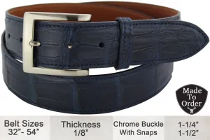 Men's Navy Blue American Alligator Designer Full Grain Leather Belt **Made To Order Allow 5 To 6 Weeks To Ship
