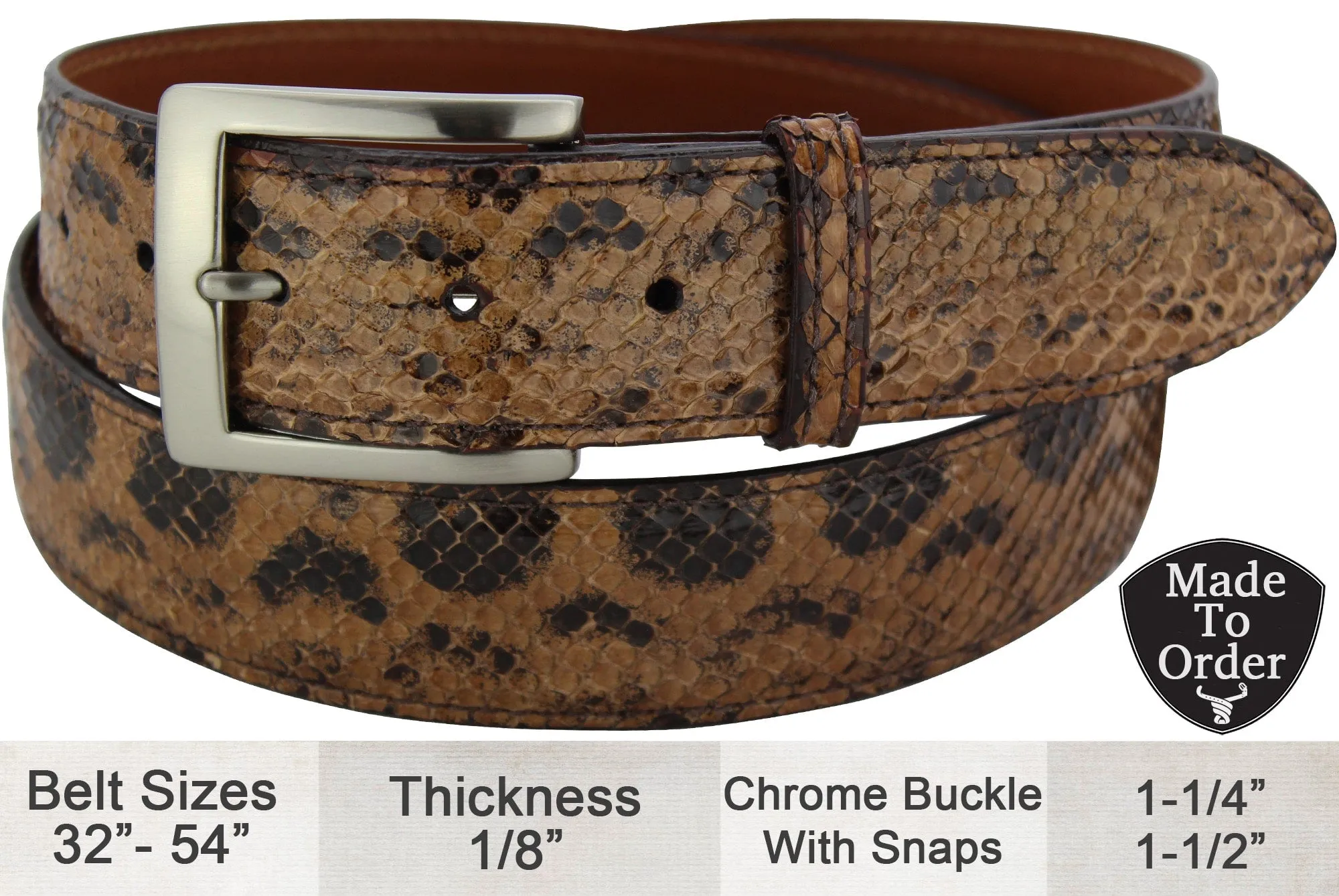Men's Sand Anaconda Snake Skin Designer Full Grain Leather Belt **Made To Order Allow 5 To 6 Weeks To Ship