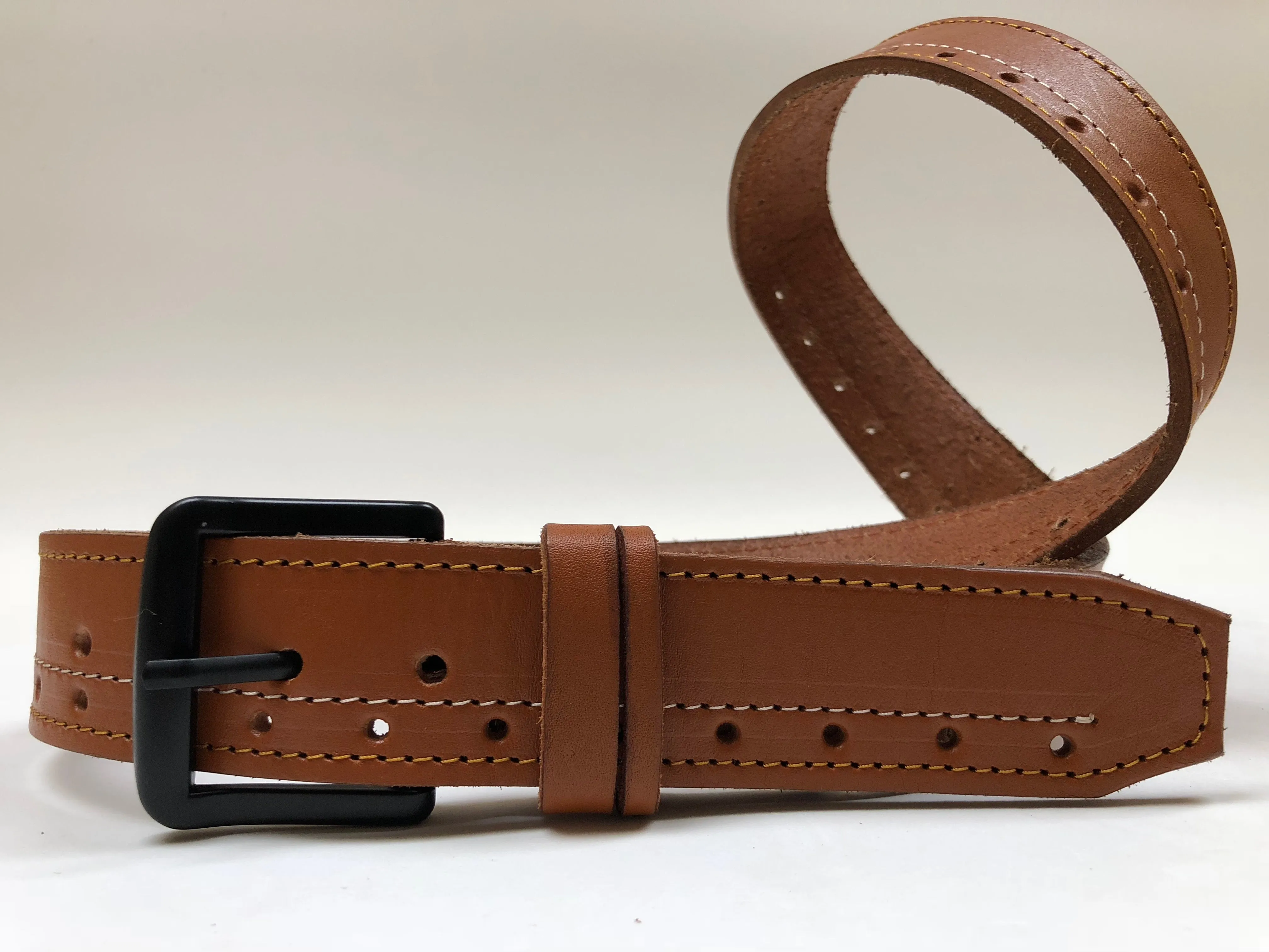 Men's Tan Leather Belt with Black Buckle 38A12