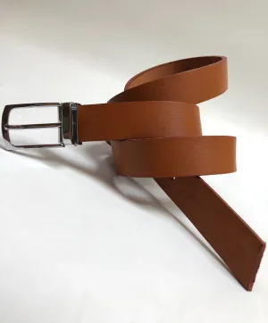 Men's Tan Leather Belt with Silver Tone Buckle 40Z2