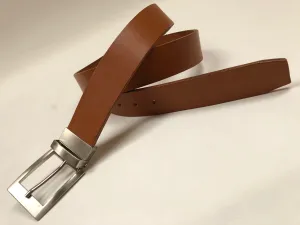 Men's Tan Leather Belt with Silver Tone Buckle 40Z4