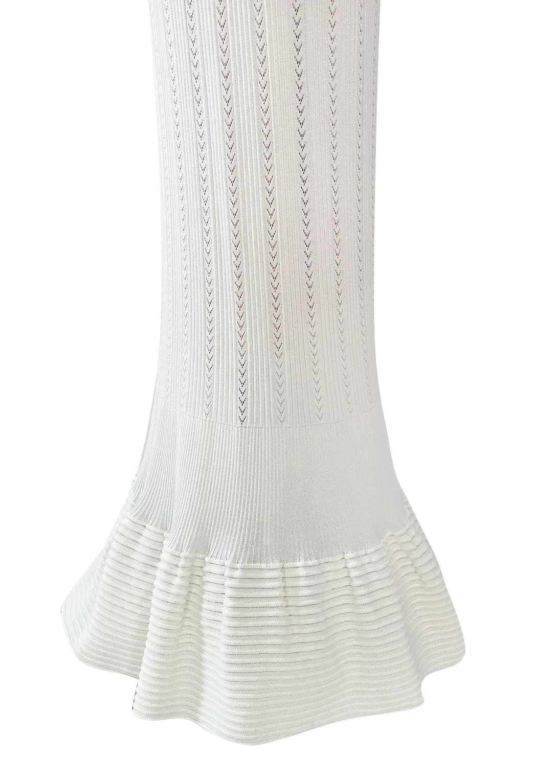 Mid 2000s Azzedine Alaia Supermodel Length White Knit w Nude Underlay Illusion Dress