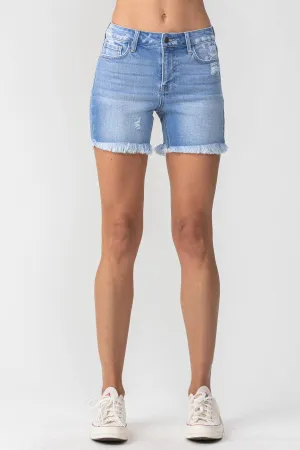 Mid Rise Frayed Shorts: Light Wash