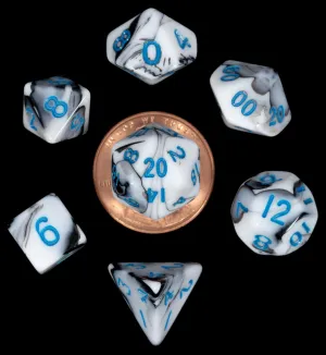 Mini 7 Dice Set Marble w/Blue 10mm