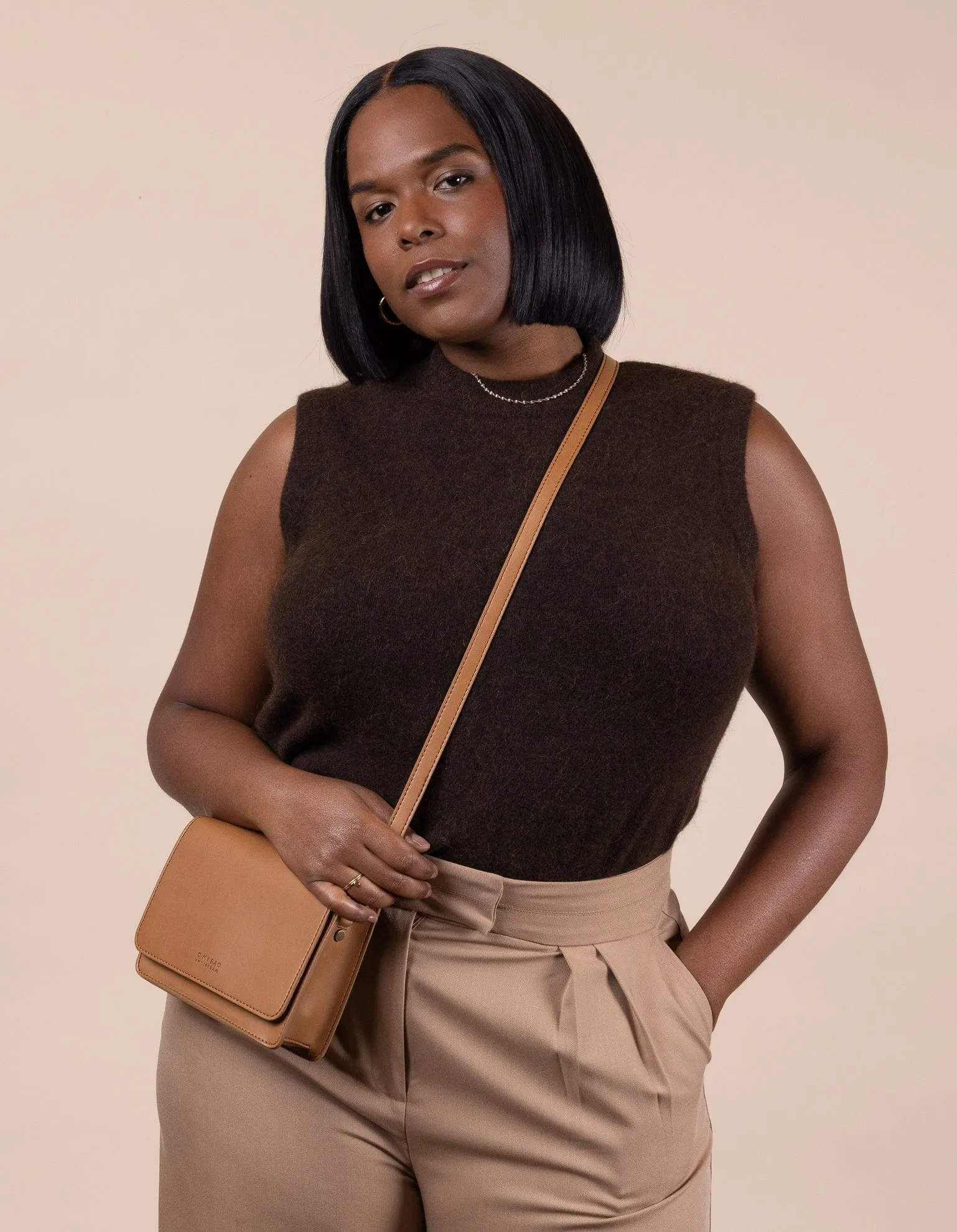 Mini Audrey Apple Leather Vegan Crossbody | Brown