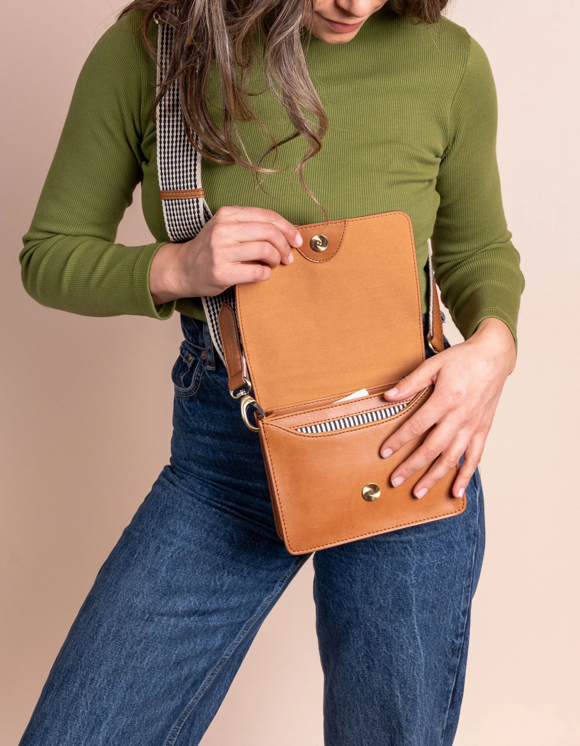 Mini Audrey Apple Leather Vegan Crossbody | Brown