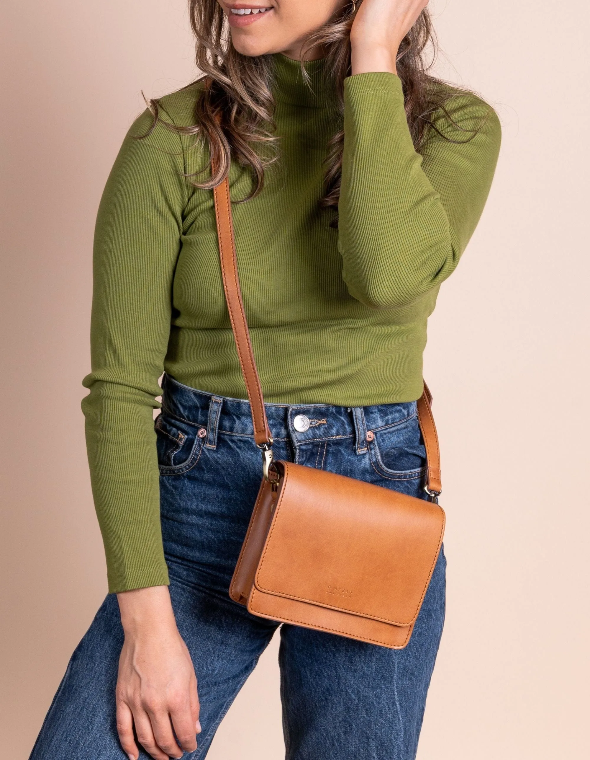 Mini Audrey Apple Leather Vegan Crossbody | Brown