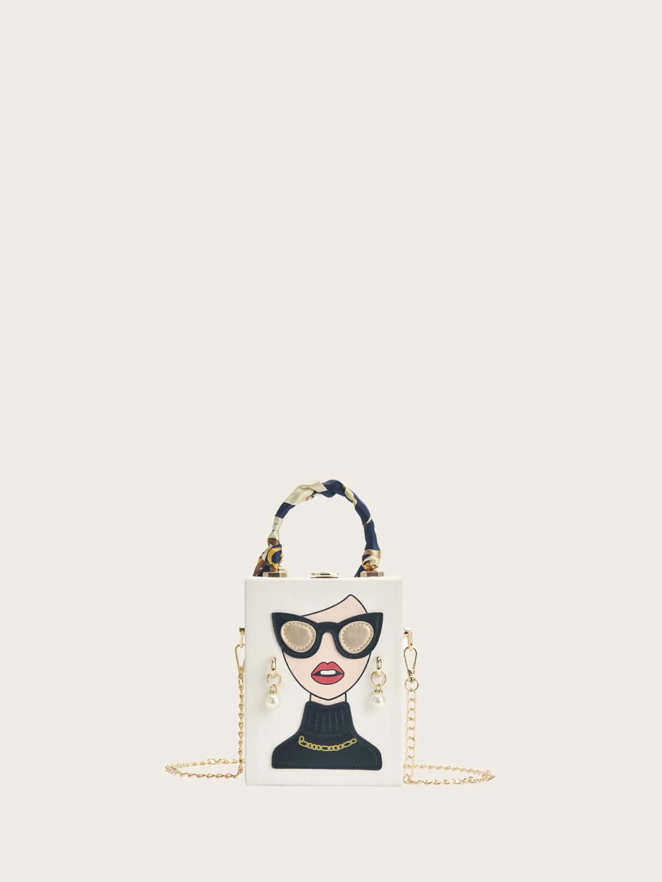 Mini Cartoon Figure Graphic Box Bag - White