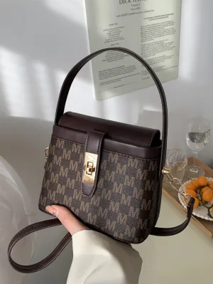Mini Letter Graphic Twist Lock Square Bag - Brown- FD ⚡