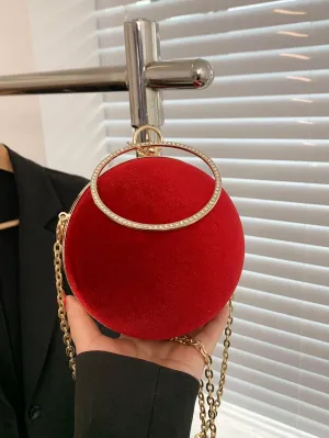 Mini Neon Red Ring Handle Design Chain Circle Bag - Red