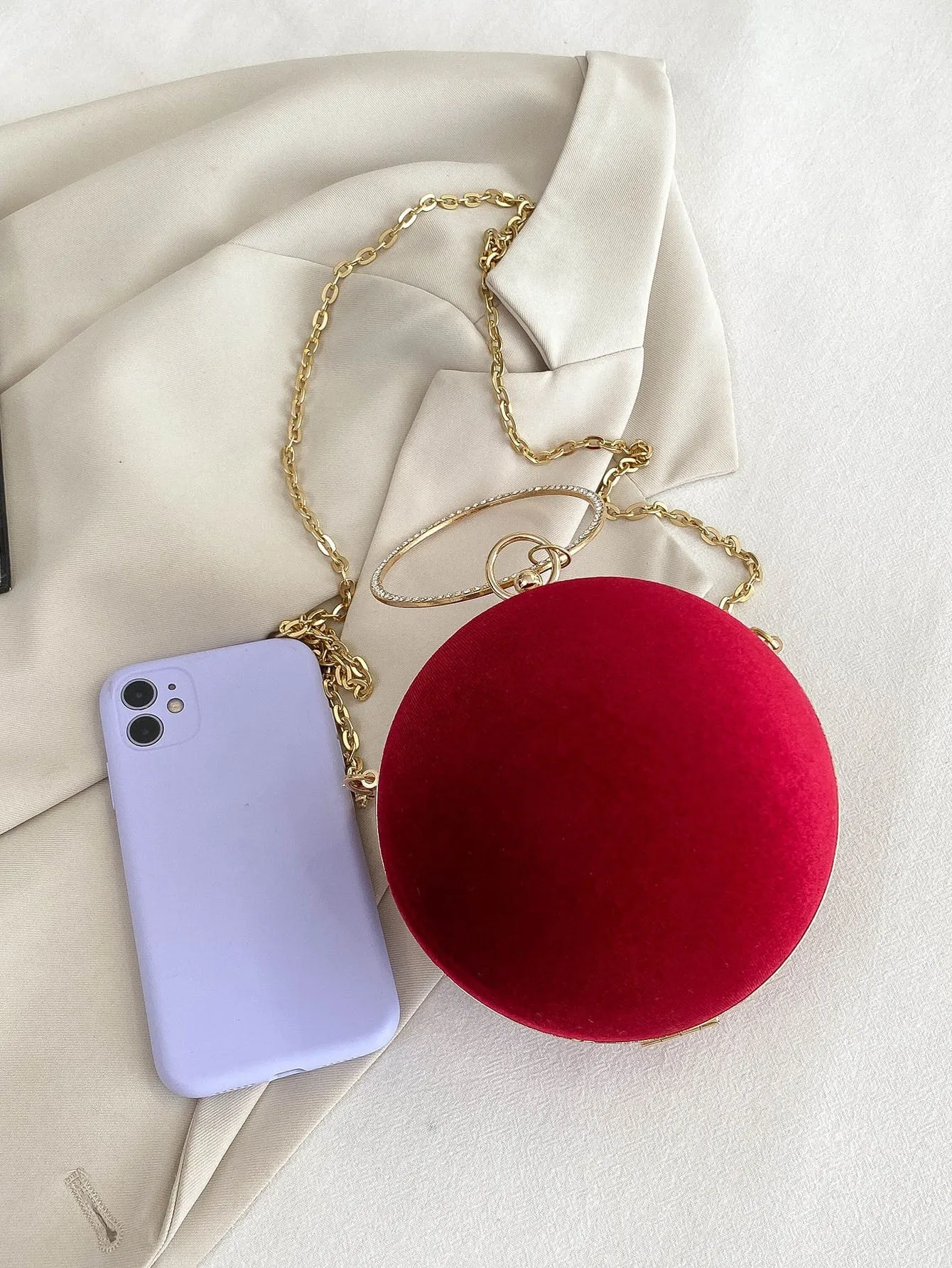 Mini Neon Red Ring Handle Design Chain Circle Bag - Red