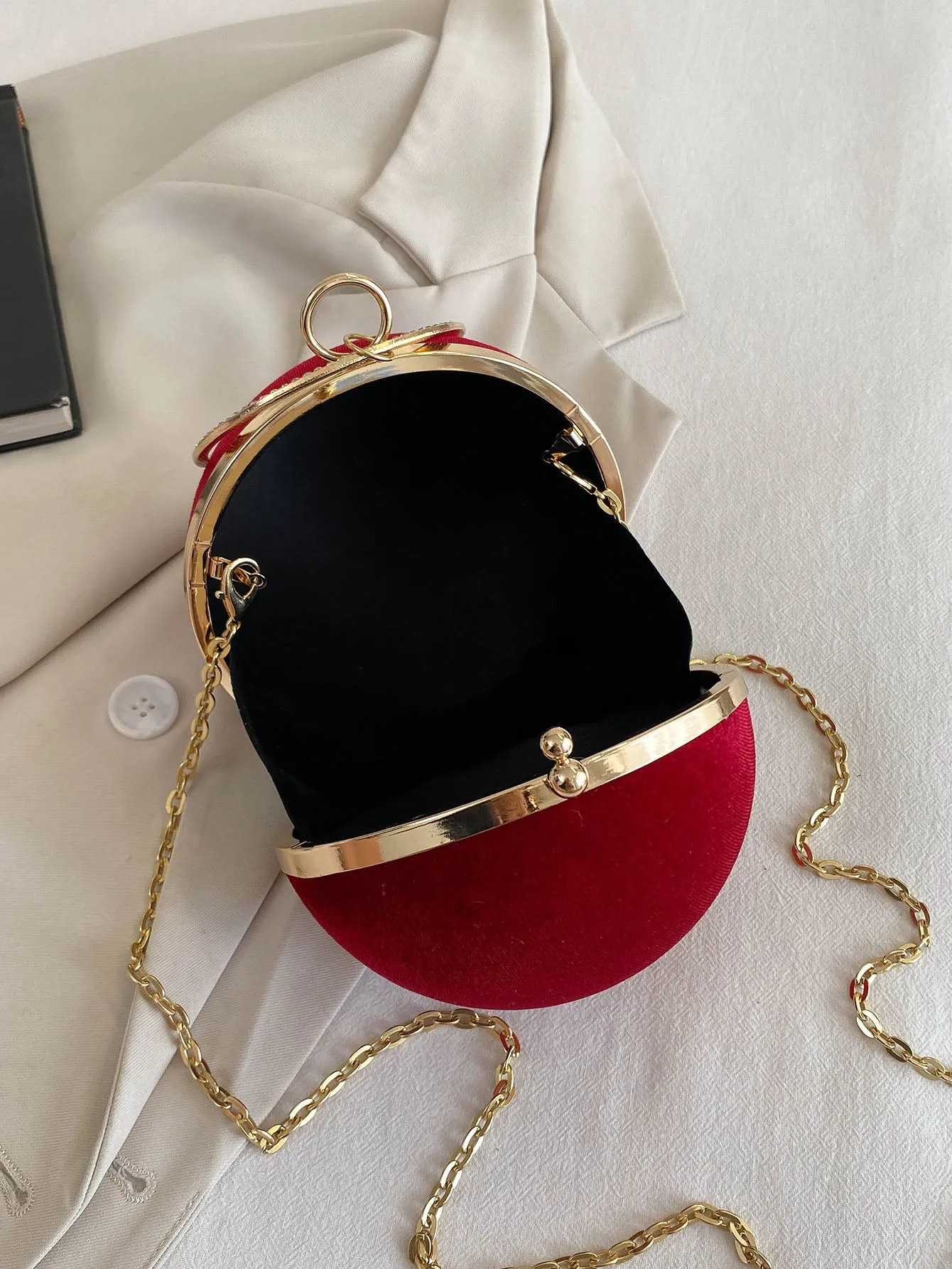 Mini Neon Red Ring Handle Design Chain Circle Bag - Red