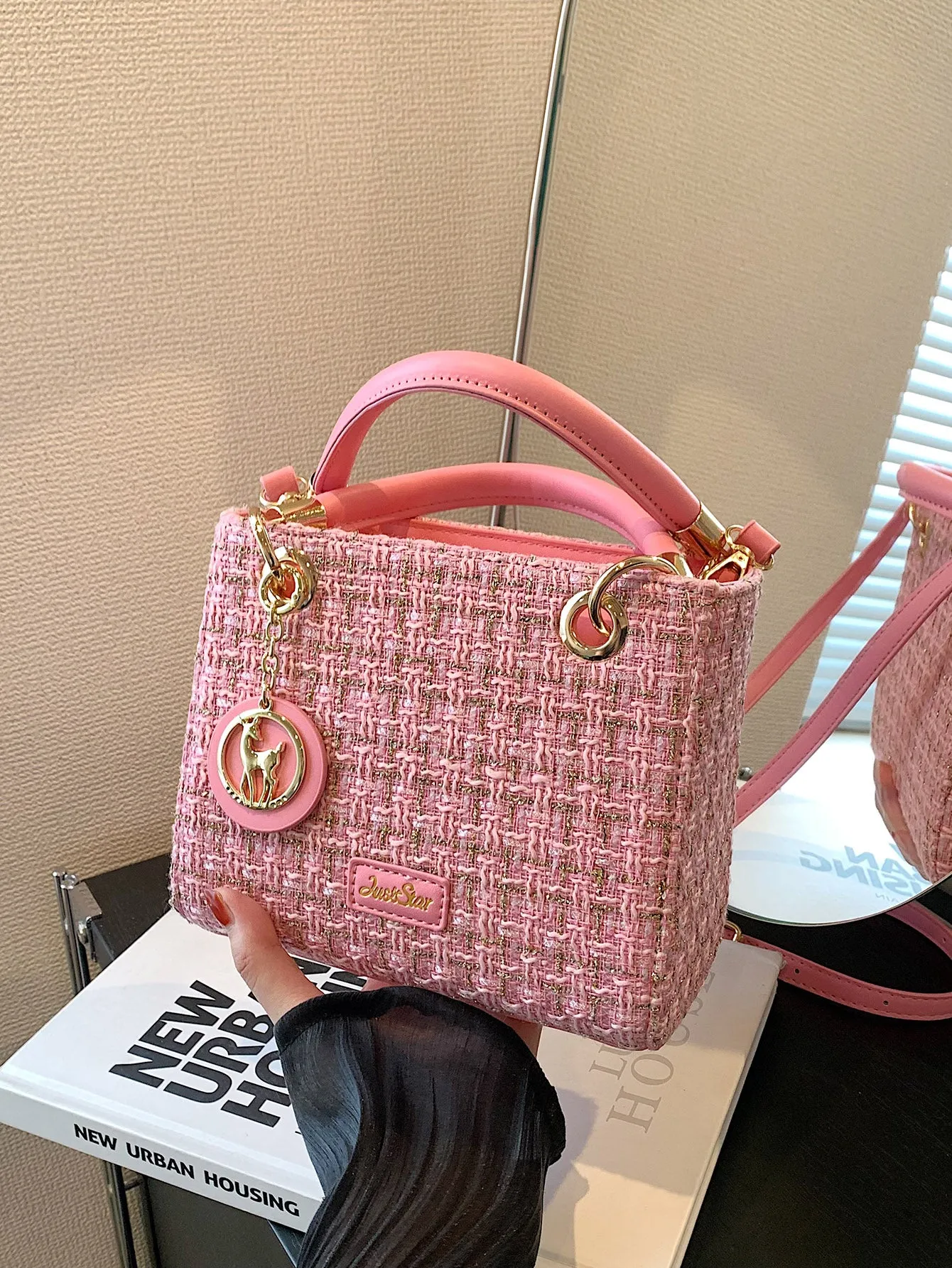 Mini Plaid Pattern Shoulder Bag - Pink
