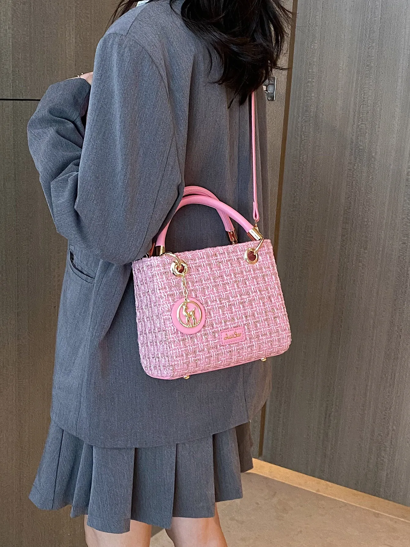 Mini Plaid Pattern Shoulder Bag - Pink