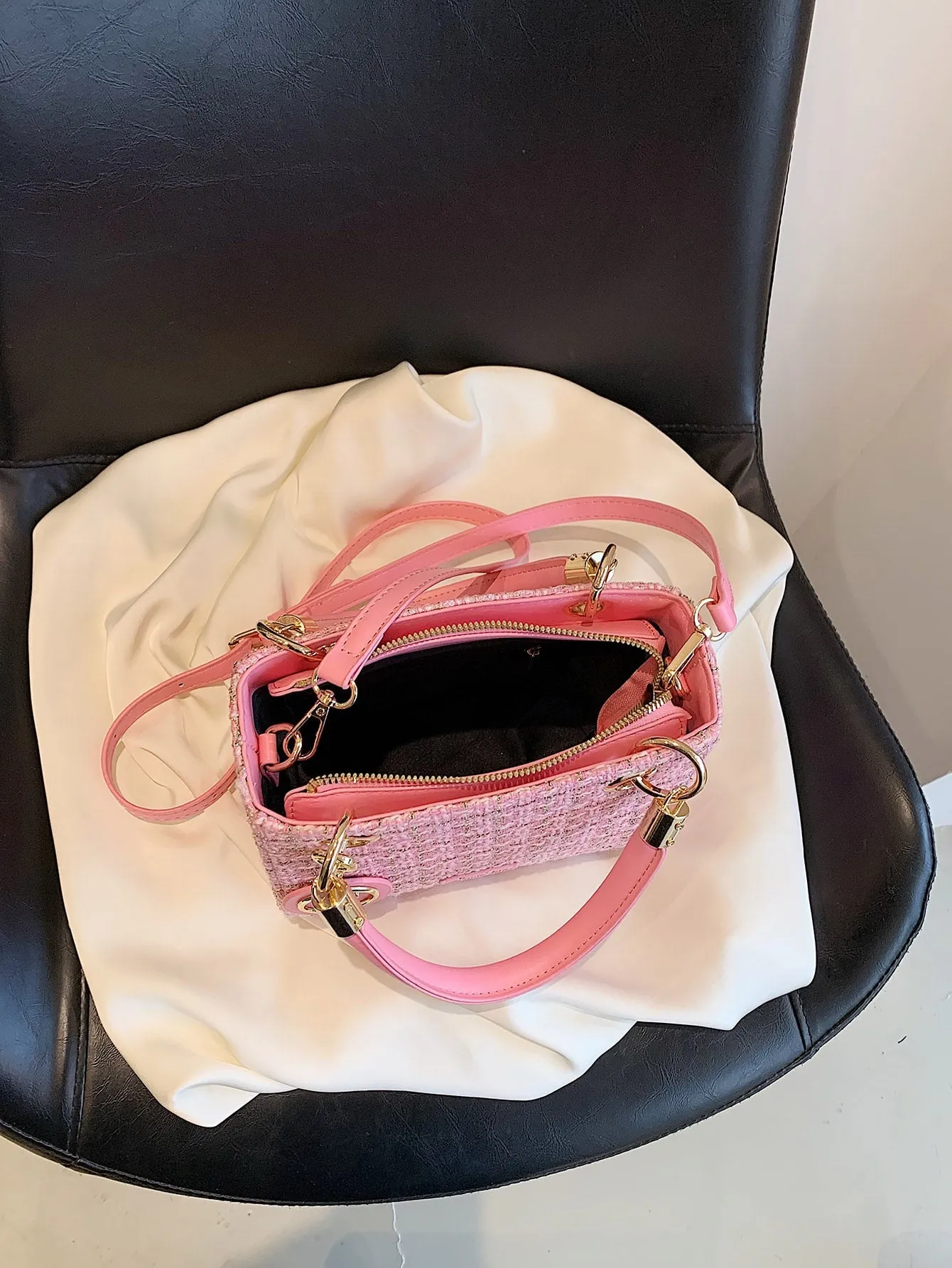 Mini Plaid Pattern Shoulder Bag - Pink